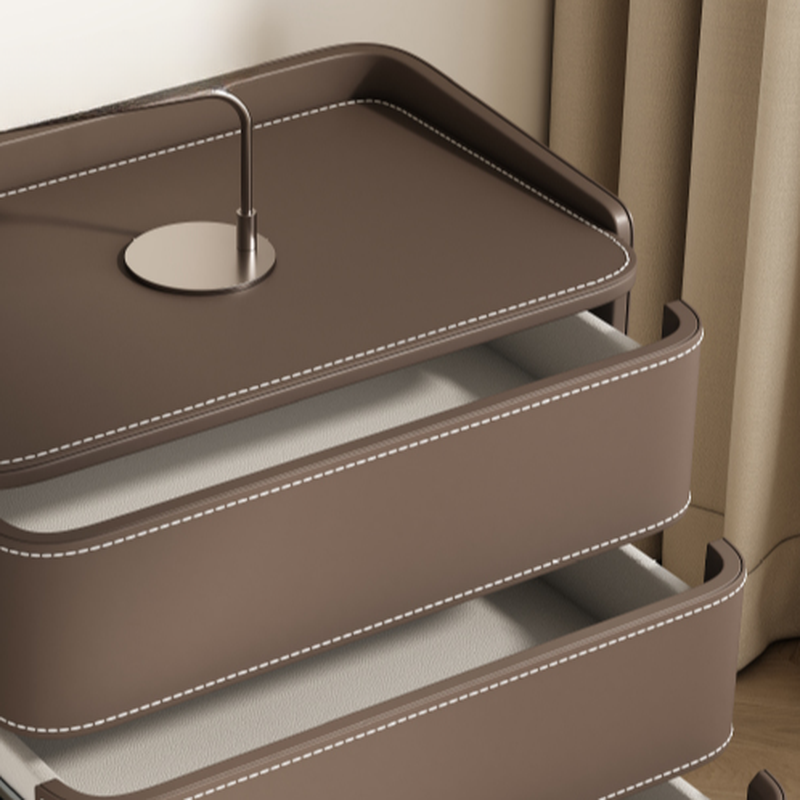 Contemporary 3 Tiers Genuine Leather Drawer Storage Bedside Table - image 18