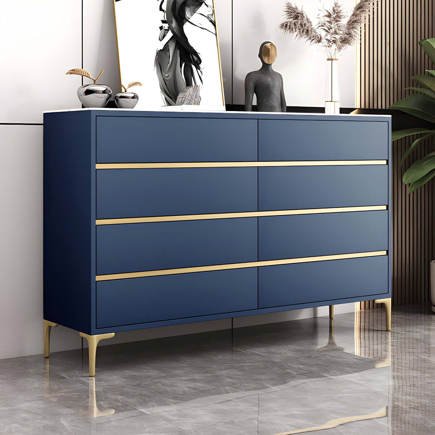 Glam Vertical Stone Storage Chest Bedroom Chest with 8 Drawers - image 9