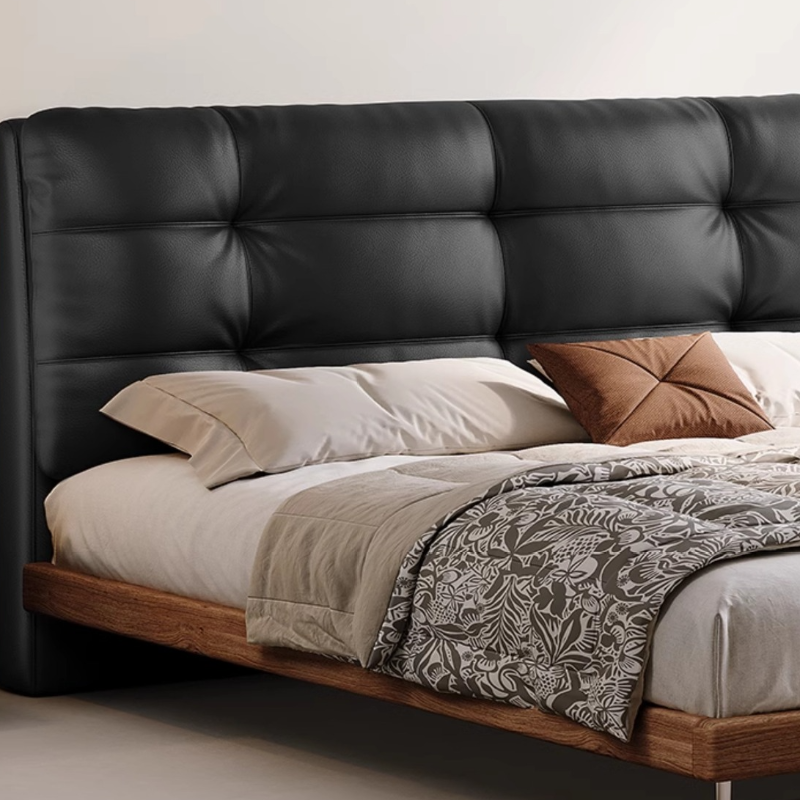 Solid Color Platform Bed with Natural Wood Frame and Button-tufted Design for Living Room - image 7