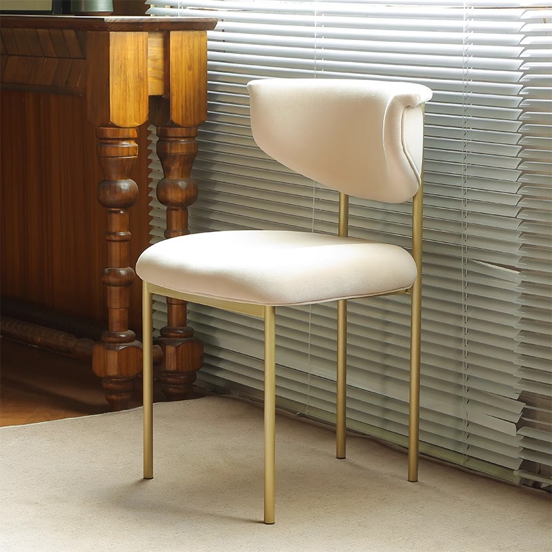 Scandinavian Side Chair with Uncovered Back, Upholstered, Ink/Gilded Metal Legs