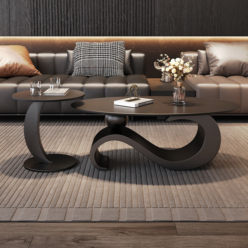 Minimalist Elliptical Rock Nesting Accent Table with Abstract Base - image 4