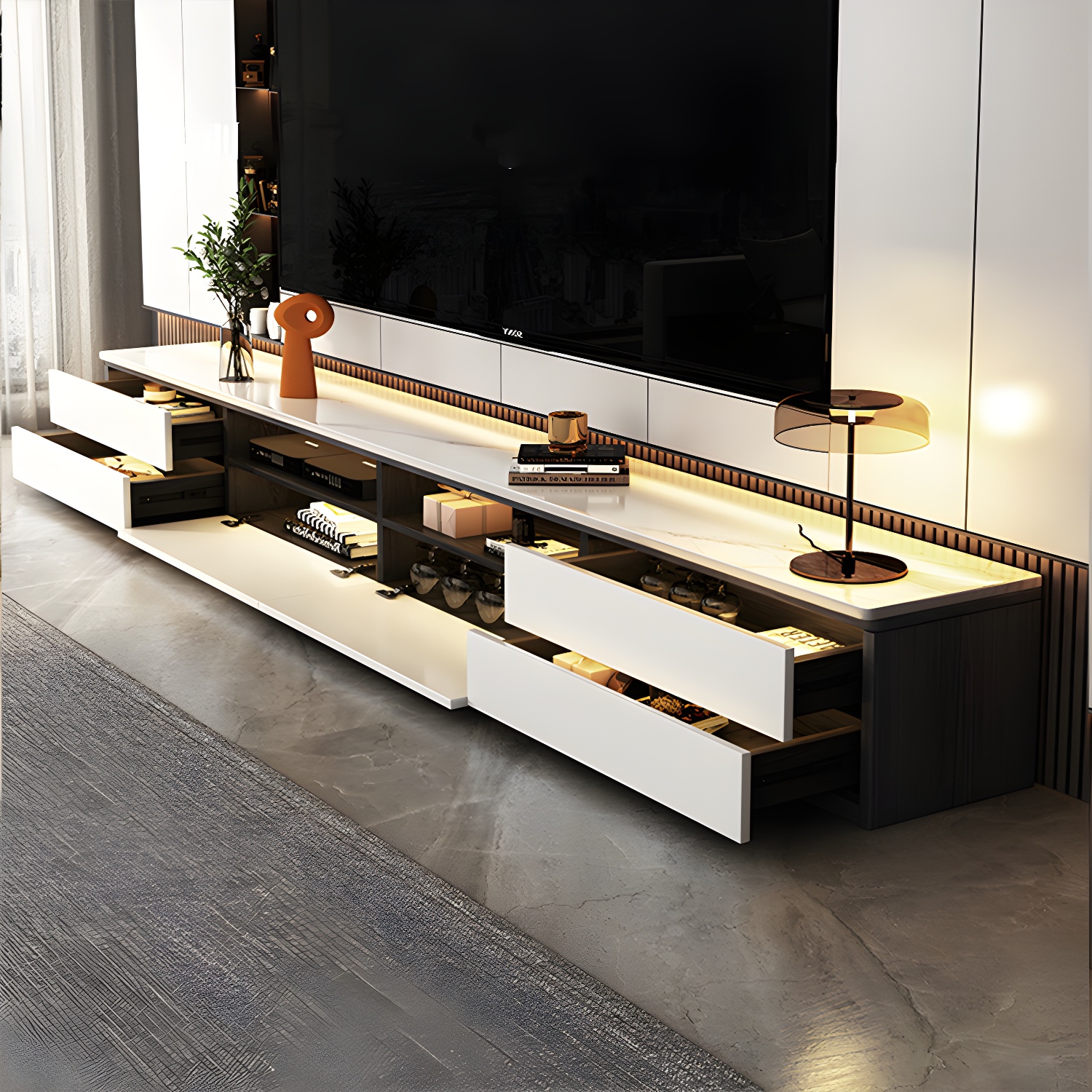 Modern 15.74" H Wood Media Console TV Stand with Drawers and Doors - image 6