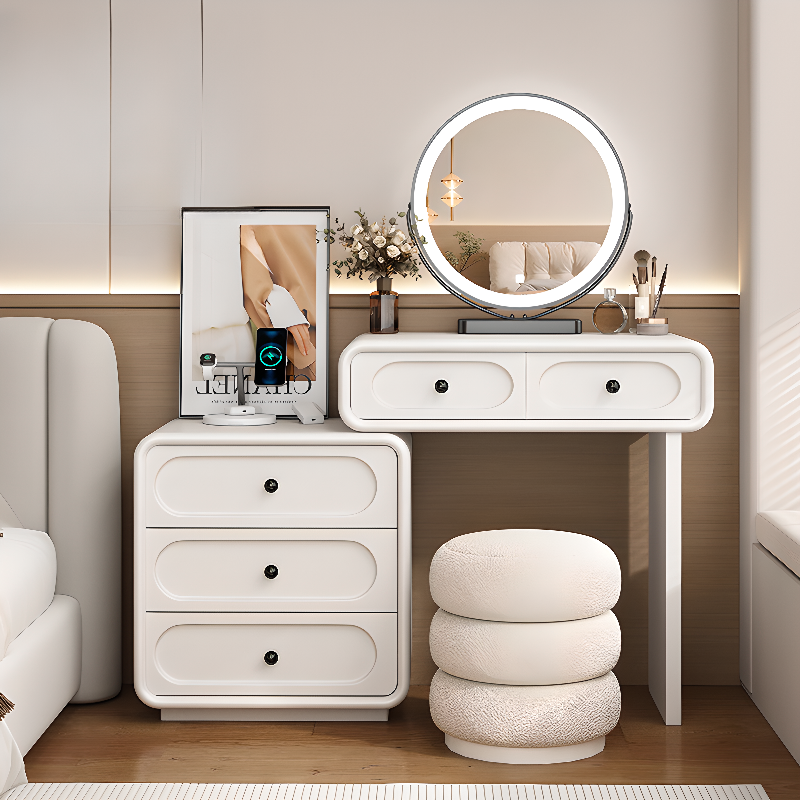 White Large/Standard Scalable Timber Vanity Set with 5 Drawers/8 Drawers, Lighting & Mirror Lights Included/Not Included