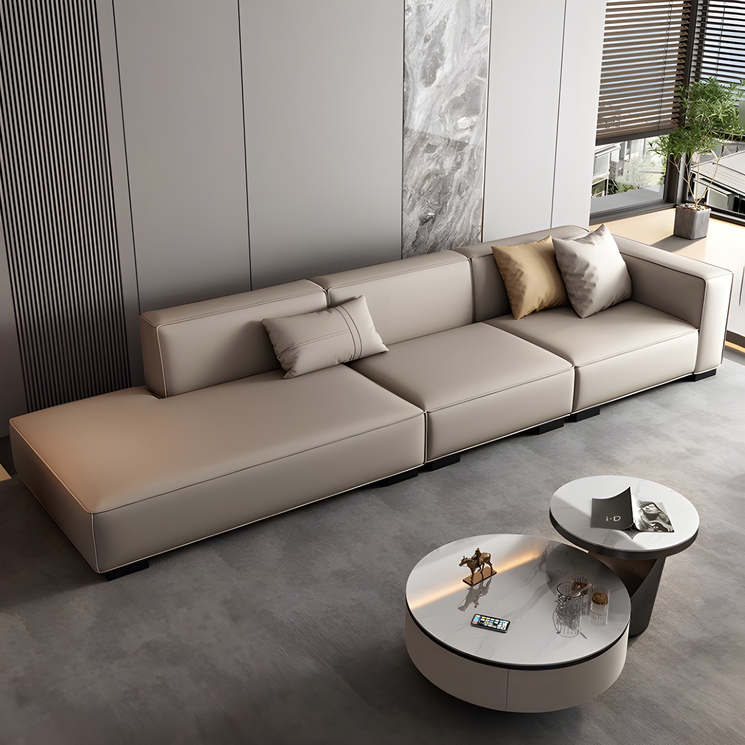 Modern Gray Faux Leather Sofa Chaise with Square Arms and Pine Wood Legs - image 4