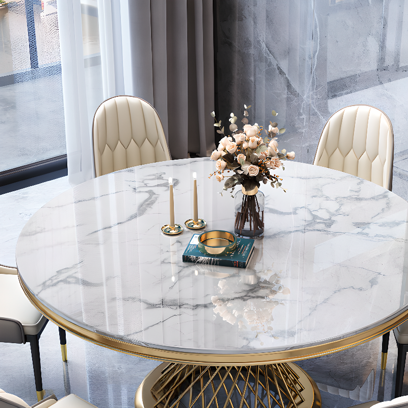 Art Deco Marble Stone Dining Table Set Available for 4, 6, or 8 People - image 5