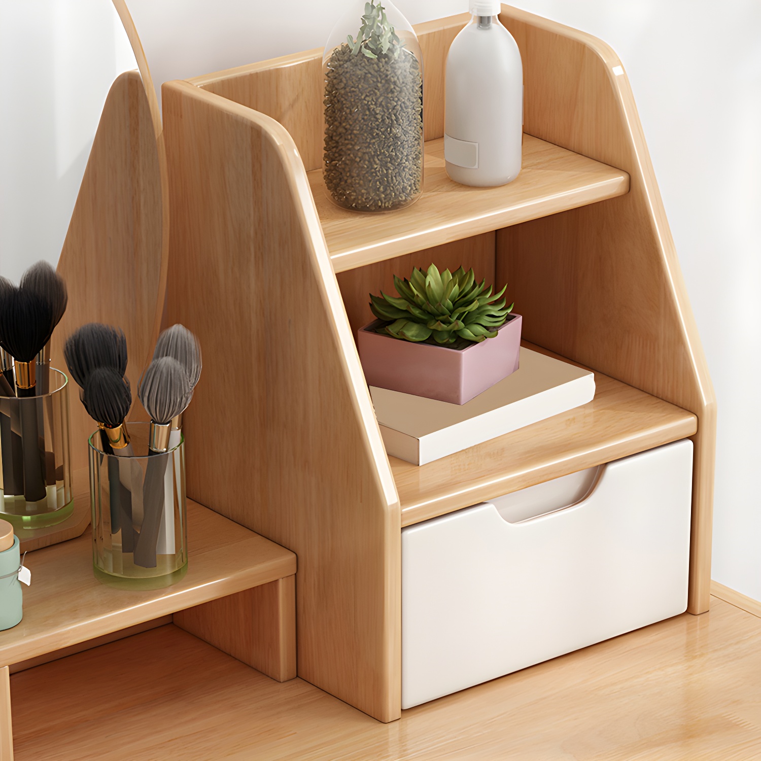 Scandinavian 3-Drawer Dressing Table Solid Wood Vanity Makeup Table Set - image 11