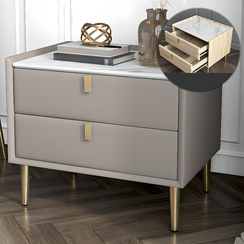 Organic Modern Nightstand With Drawer Organization Featuring 2 Drawers, Stone Countertop, and Leg - image 5