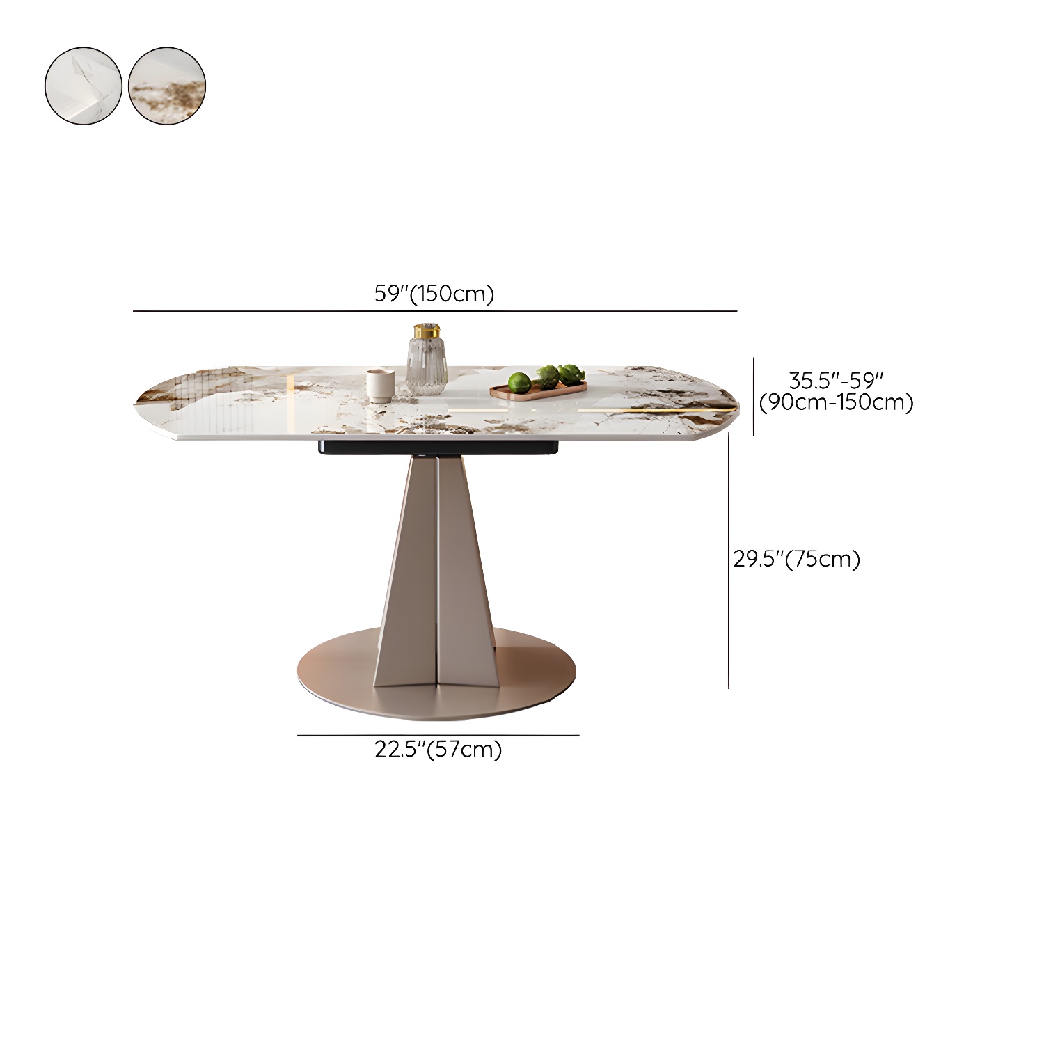 Round Metal Dining Set in White with Gold Pedestal Base and Self-Storing Leaf - 5 Piece Set - image 15