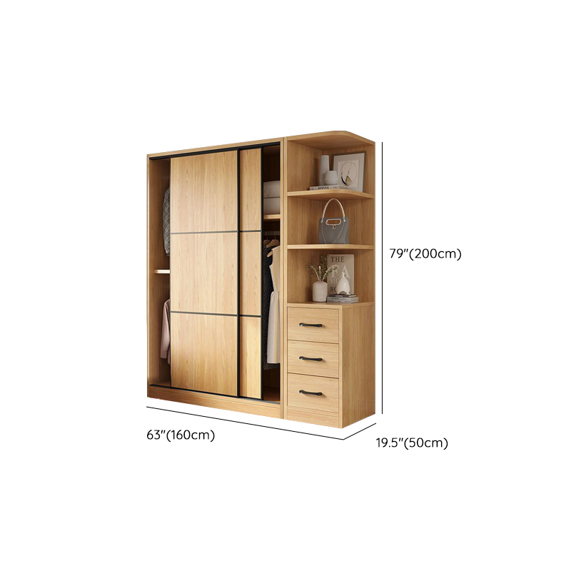 Natural Finish Modern Timber Self-supporting Wardrobe with Soft Close Drawer, Soft Close Door, and Clothing Rod - image 16