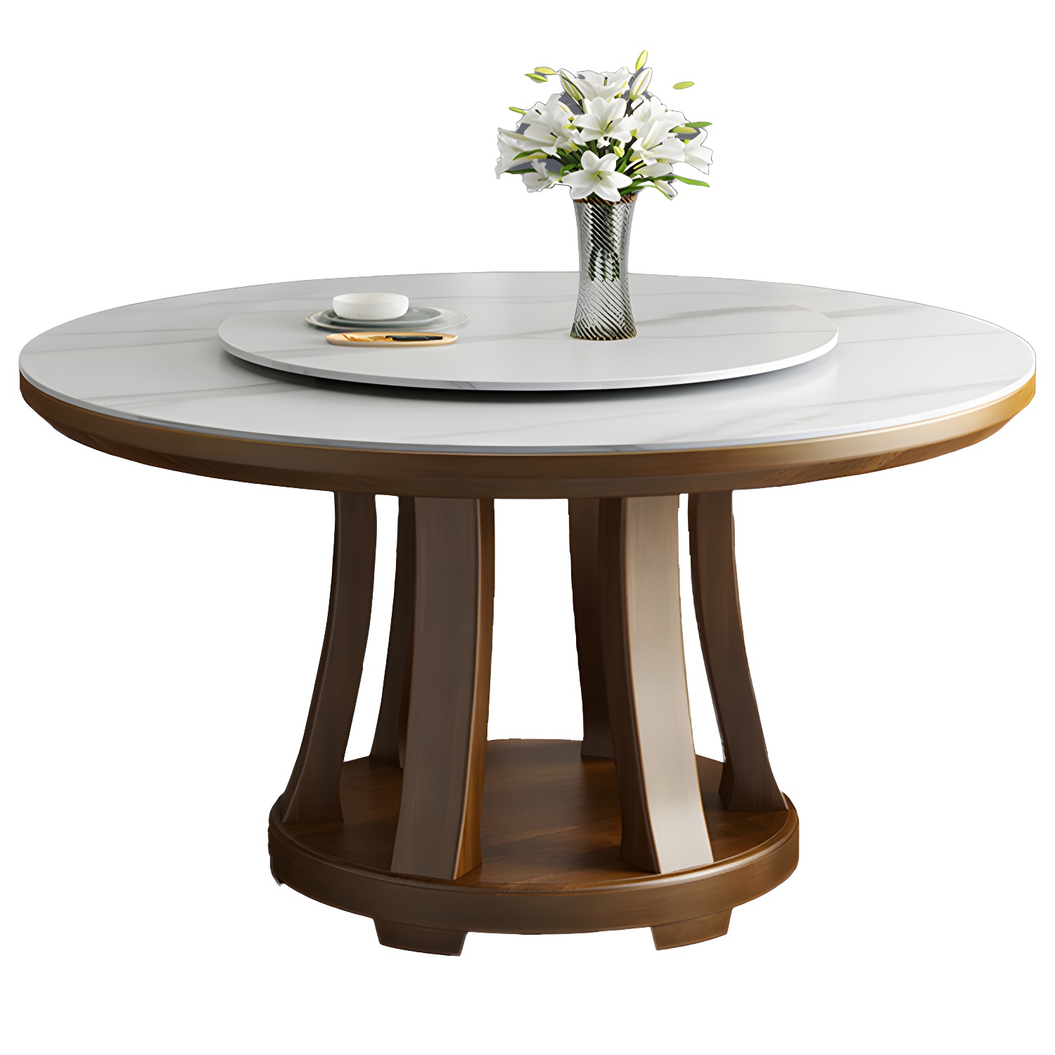 Modern Wood Dining Table Set with White Table top and Solid Wood Brown Base - image 8