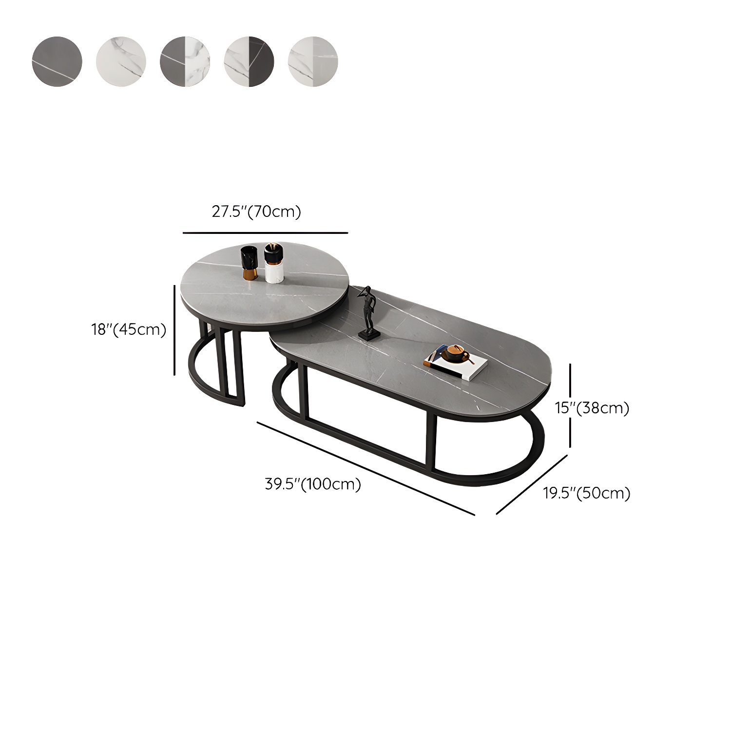 Slate Coffee Table Oval Nesting Coffee Table Set with Metal Legs - image 16