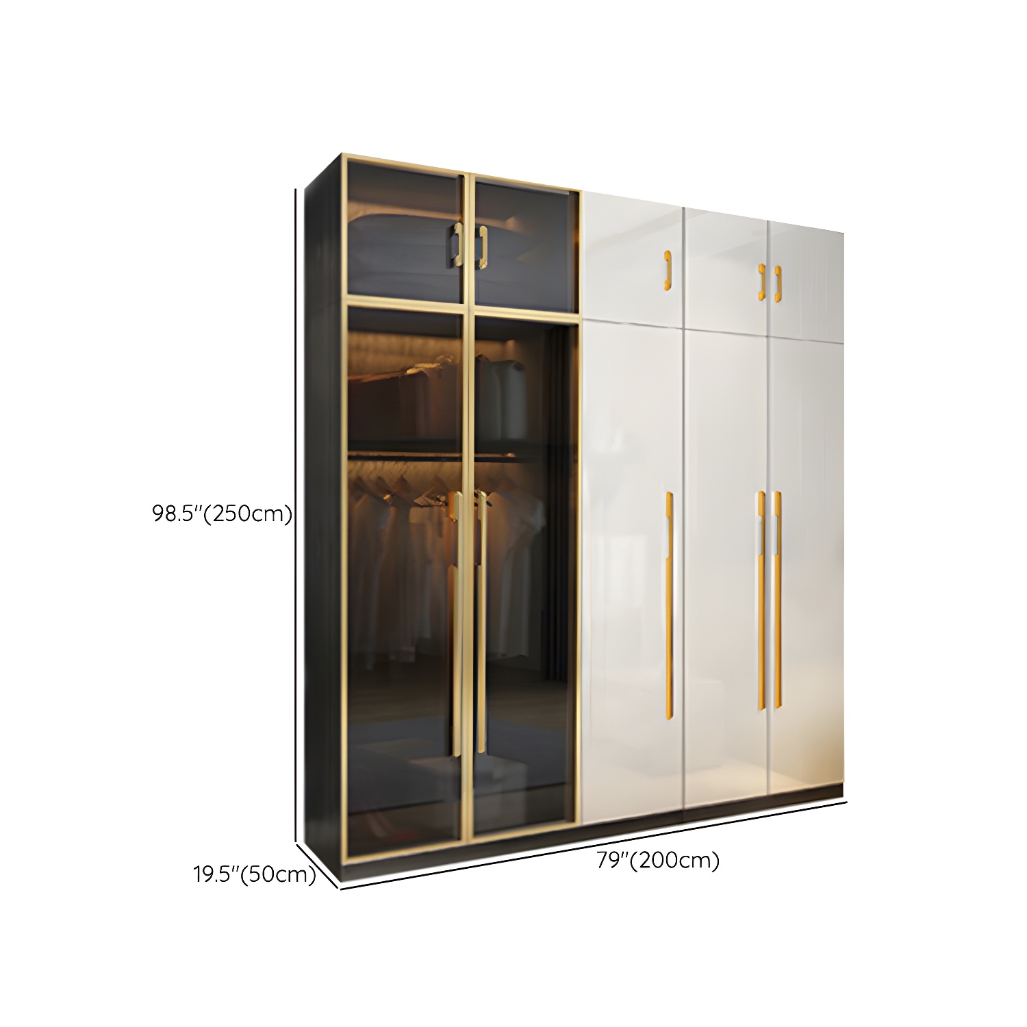 Modern Tempered Glass Doors Wardrobe Wood Frame Wardrobe without Light - image 25