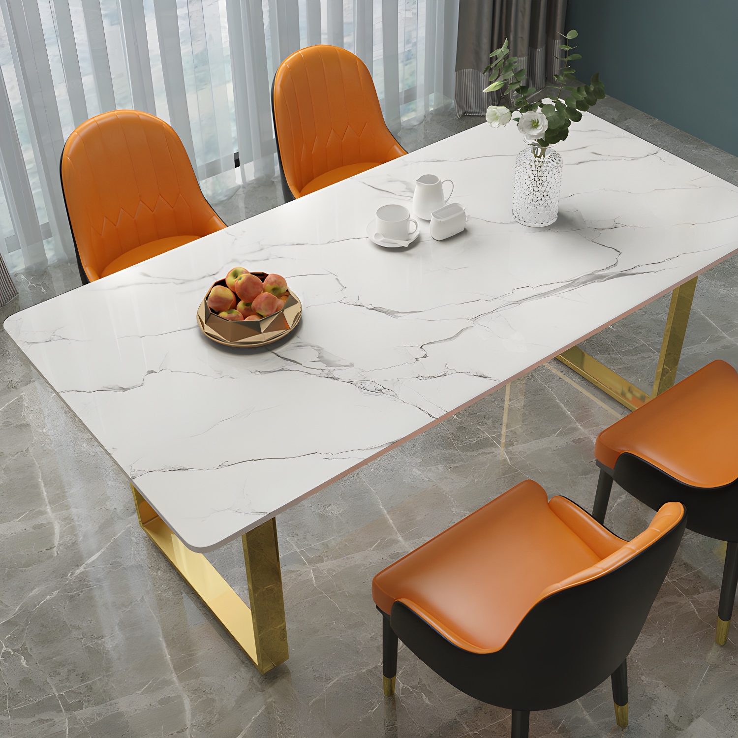 Marble Top Dining Table Modern Rectangle Dining Table with Sled Base - image 6