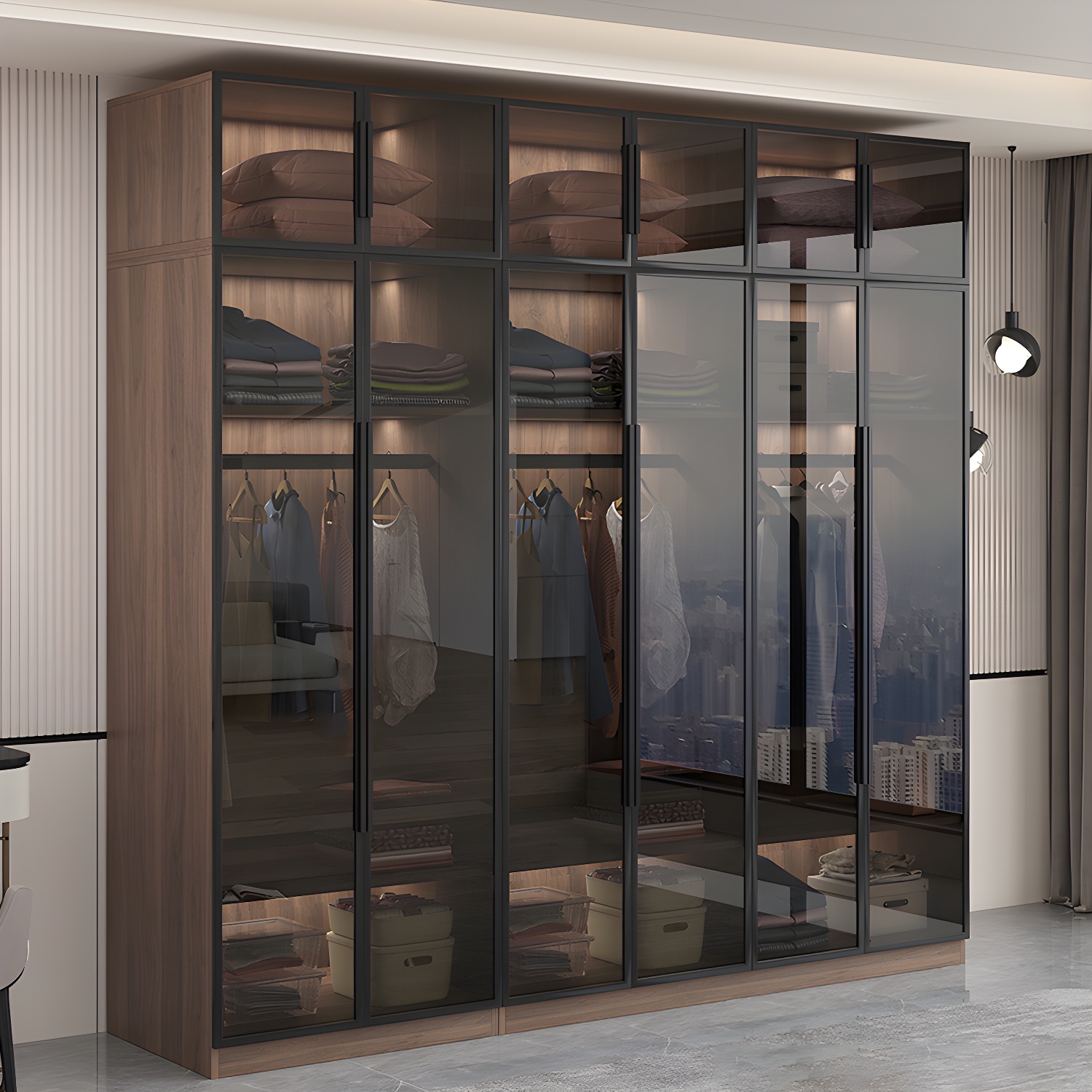 Engineered Wood Armoire Modern Brown Wardrobe Closet with Garment Rod