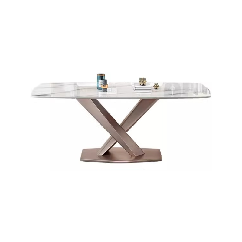 Modern Rectangle Slate Dining Table Set with Pedestal Base and Fixed Mechanism