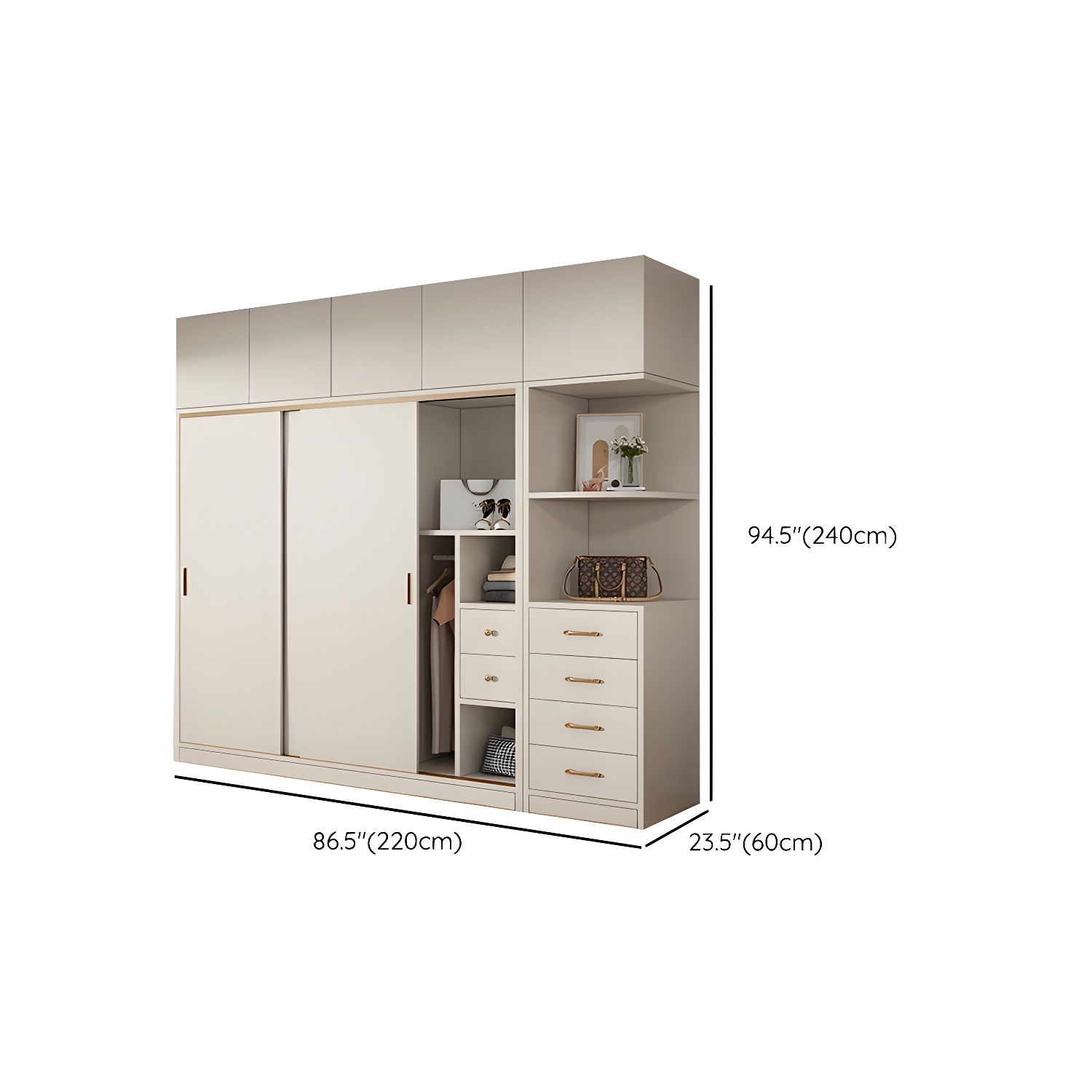 Modern White Wood Wardrobe Armoire with Sliding Doors and Soft Close Drawers - image 28