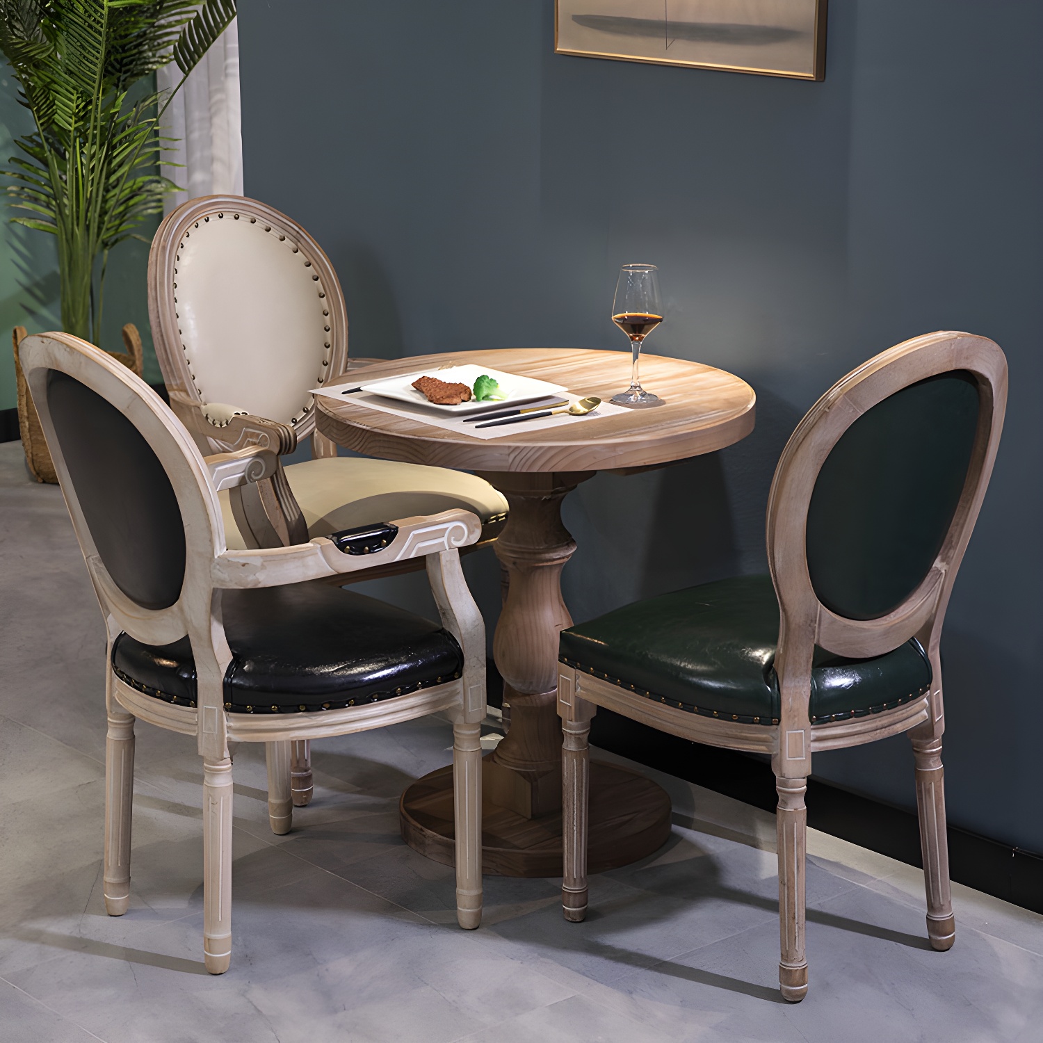 Standard Height 2 Seater Traditional Natural Pedestal Wood Kitchen Table