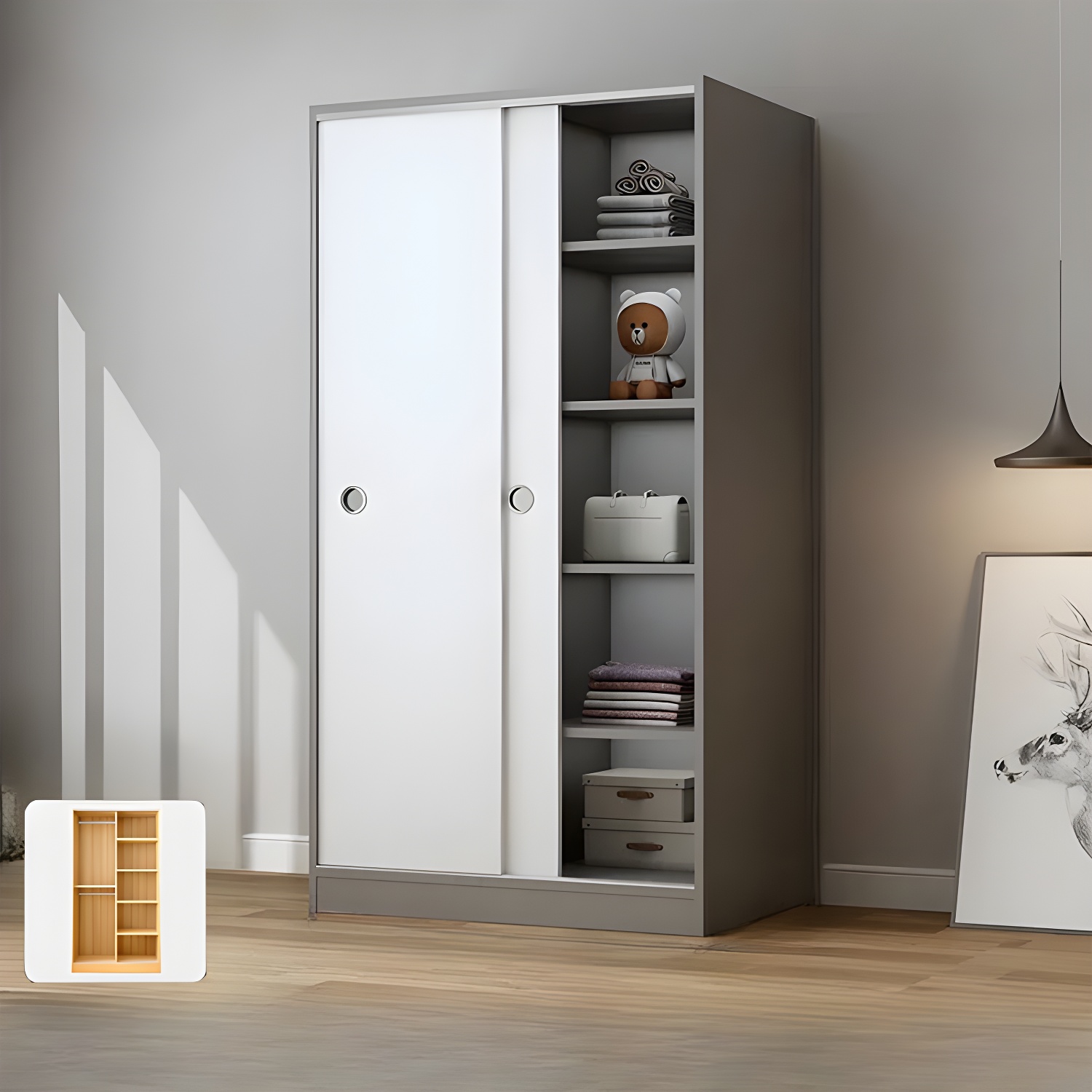 Elegant Wood Armoire Wardrobe with Clothing Rod and Shelves - Modern Style - No Distressing