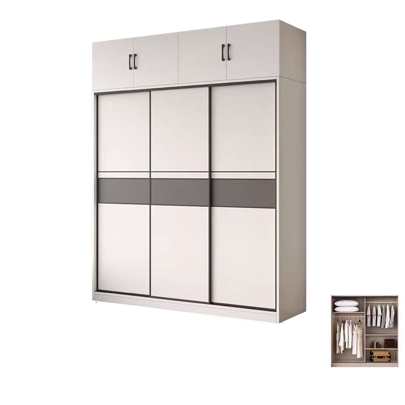 White Minimalist Manufactured Wood Wardrobe Closet with Interior Shelves and Clothing Rod - image 12