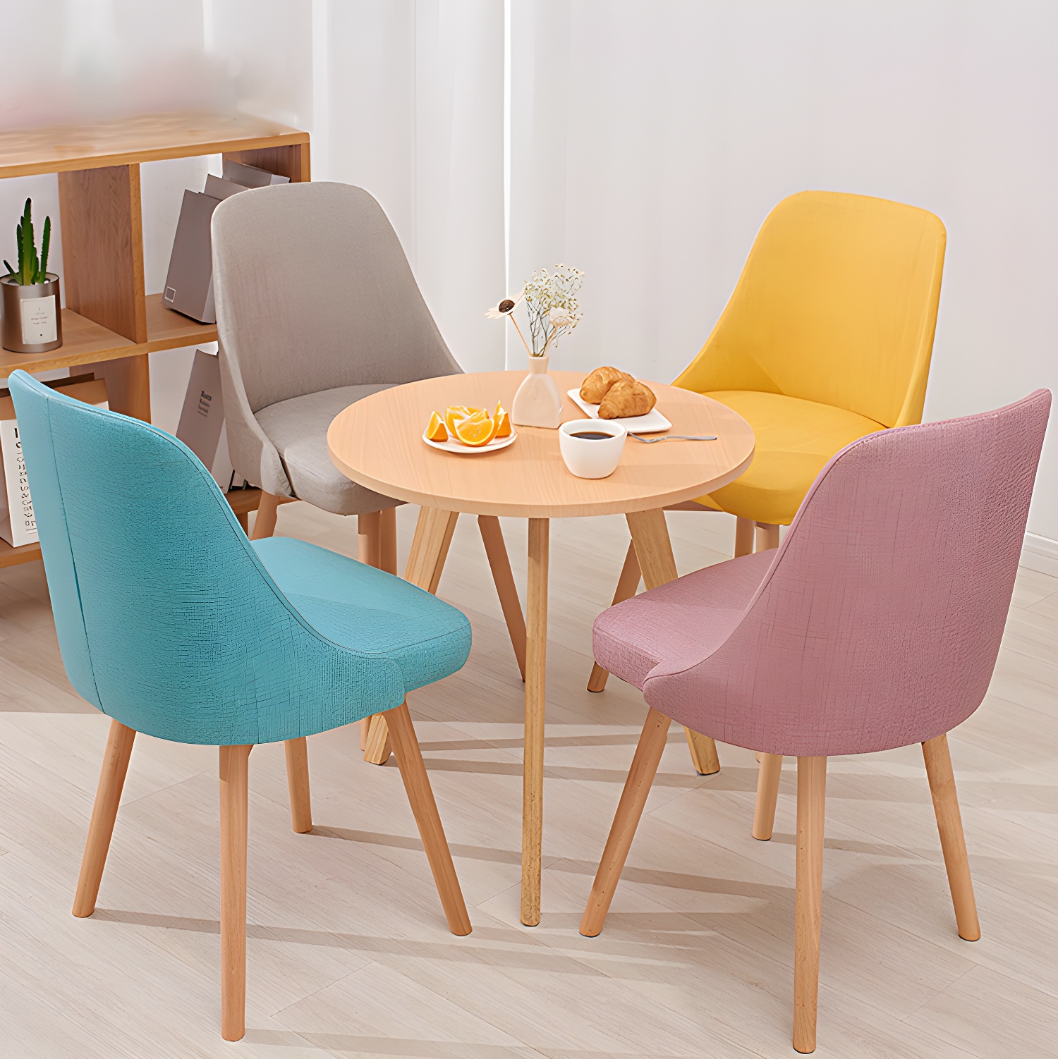 Upholstered Armless Dining Chairs Scandinavian Side Dining Chairs with Wood Legs - image 15