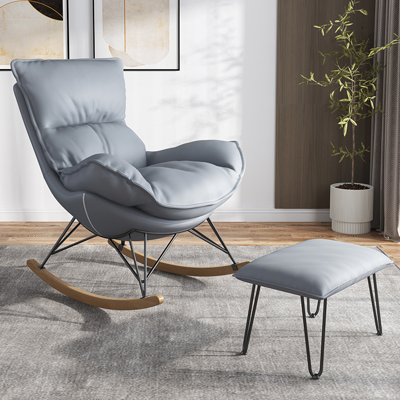 Modern Water Proof Cerulean/Dove Grey/Olive Green Upholstered Living Room Rocking Chair with Upholstered Footstool - image 3