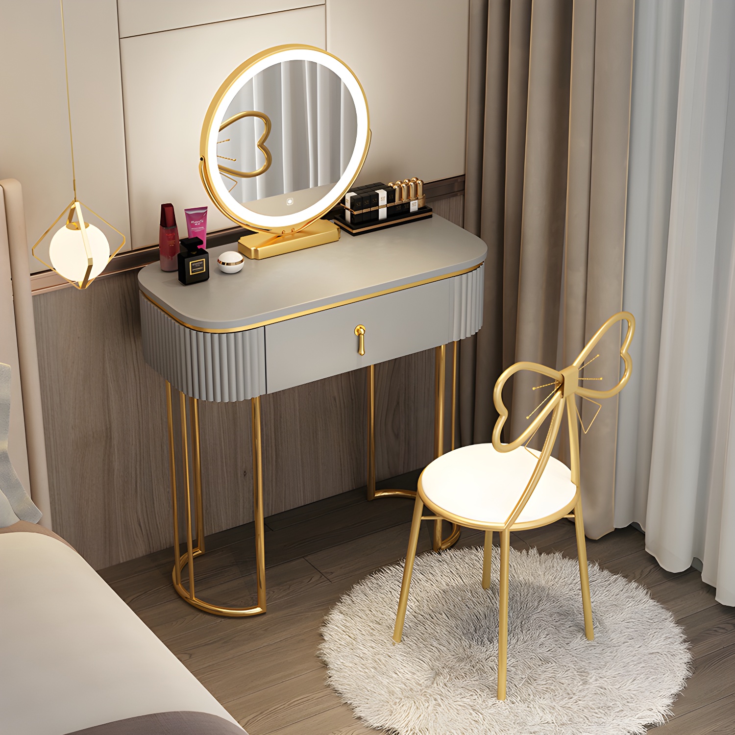 Glam 29.52" Height Makeup Vanity Set with Drawer and Mirror Vanity - image 4