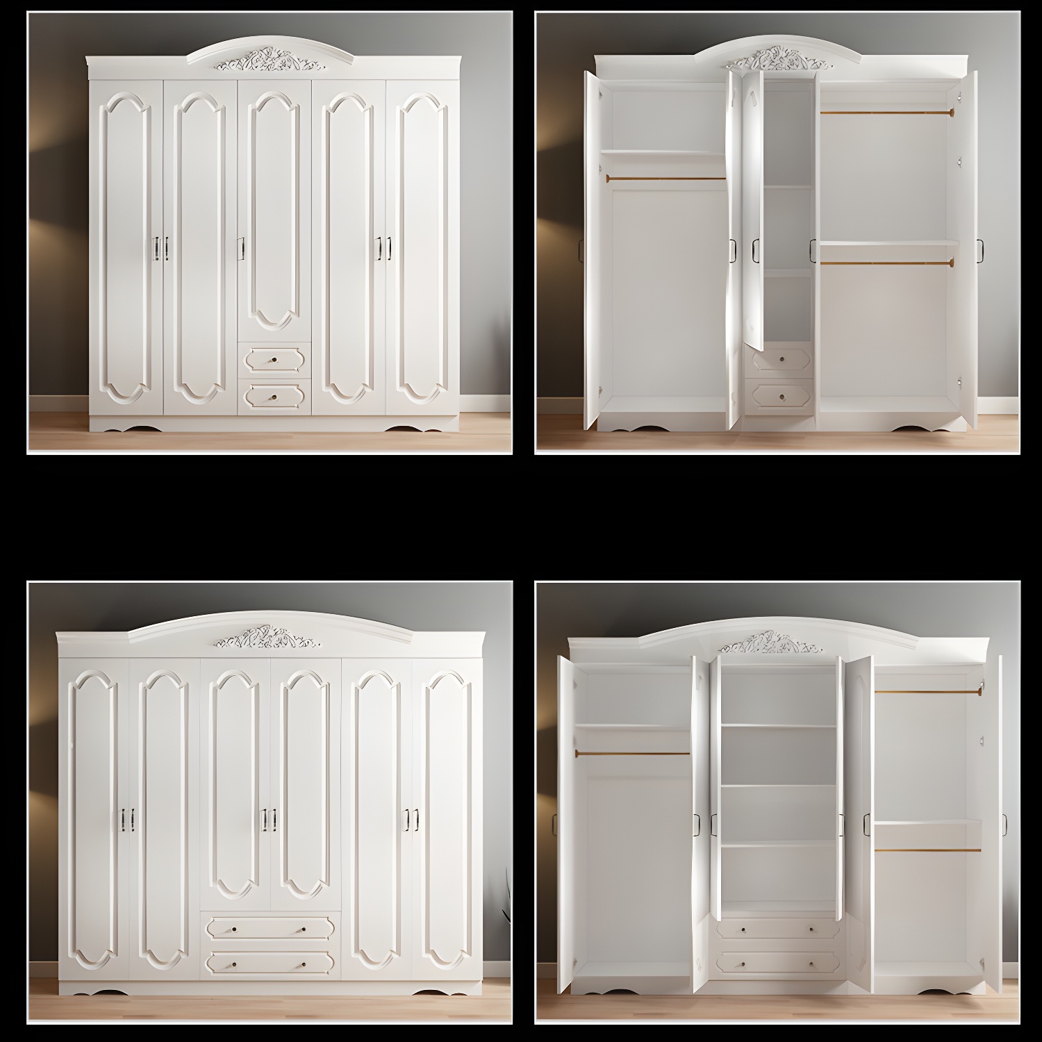 Engineered Wood Cabinet with 2 Drawers French Country White Wardrobe for Home - image 13