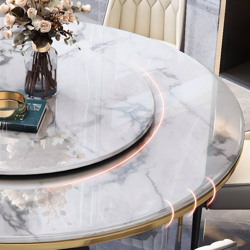 Circular Slate Dining Table Set with Pedestal Base, Upholstered Swivel Chairs, and Upholstered Back - image 6