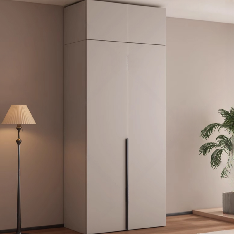 Tan Minimalist Manufactured Wood Wardrobe Closet with Interior Shelves and Clothing Rod