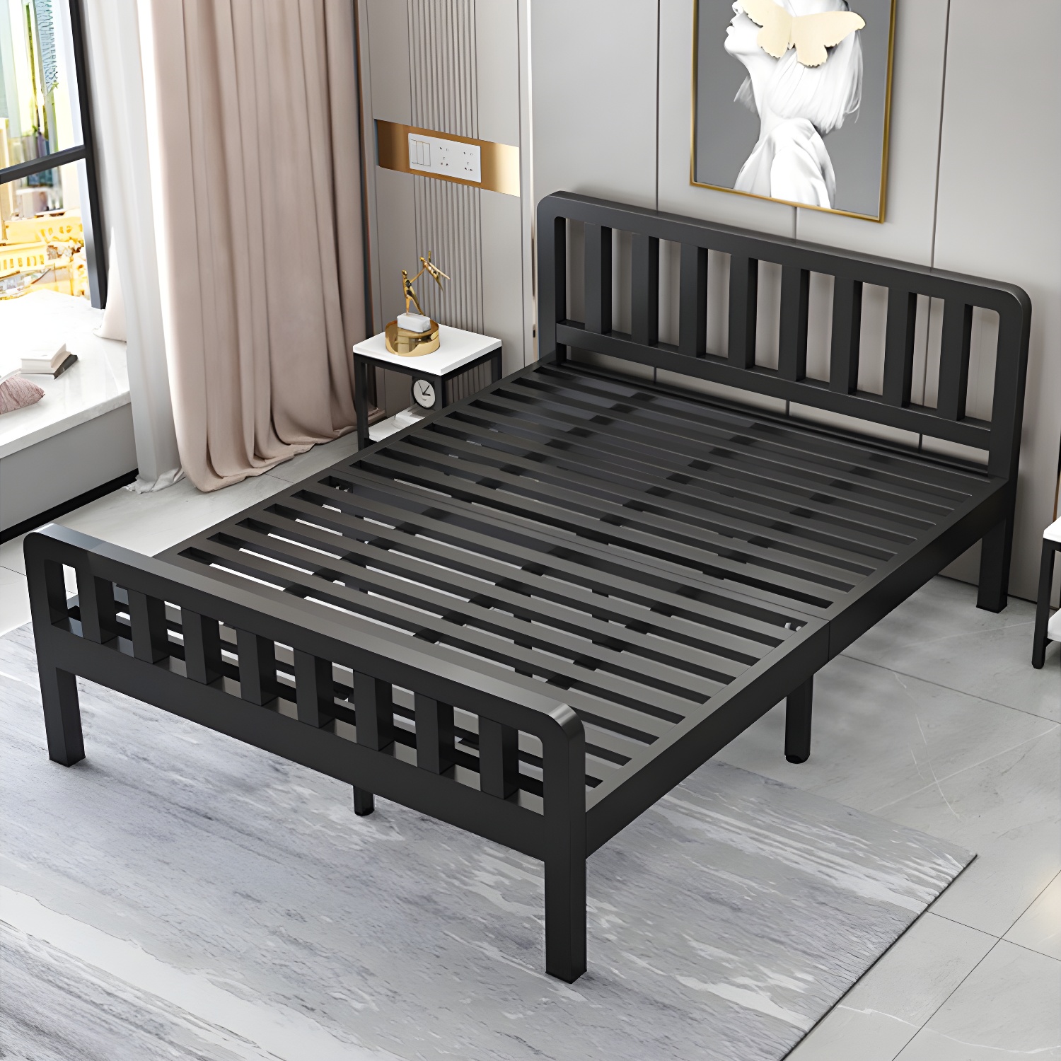Contemporary Metal Bed Frame Solid Color Slat Bed with Custom Gold Legs - image 9