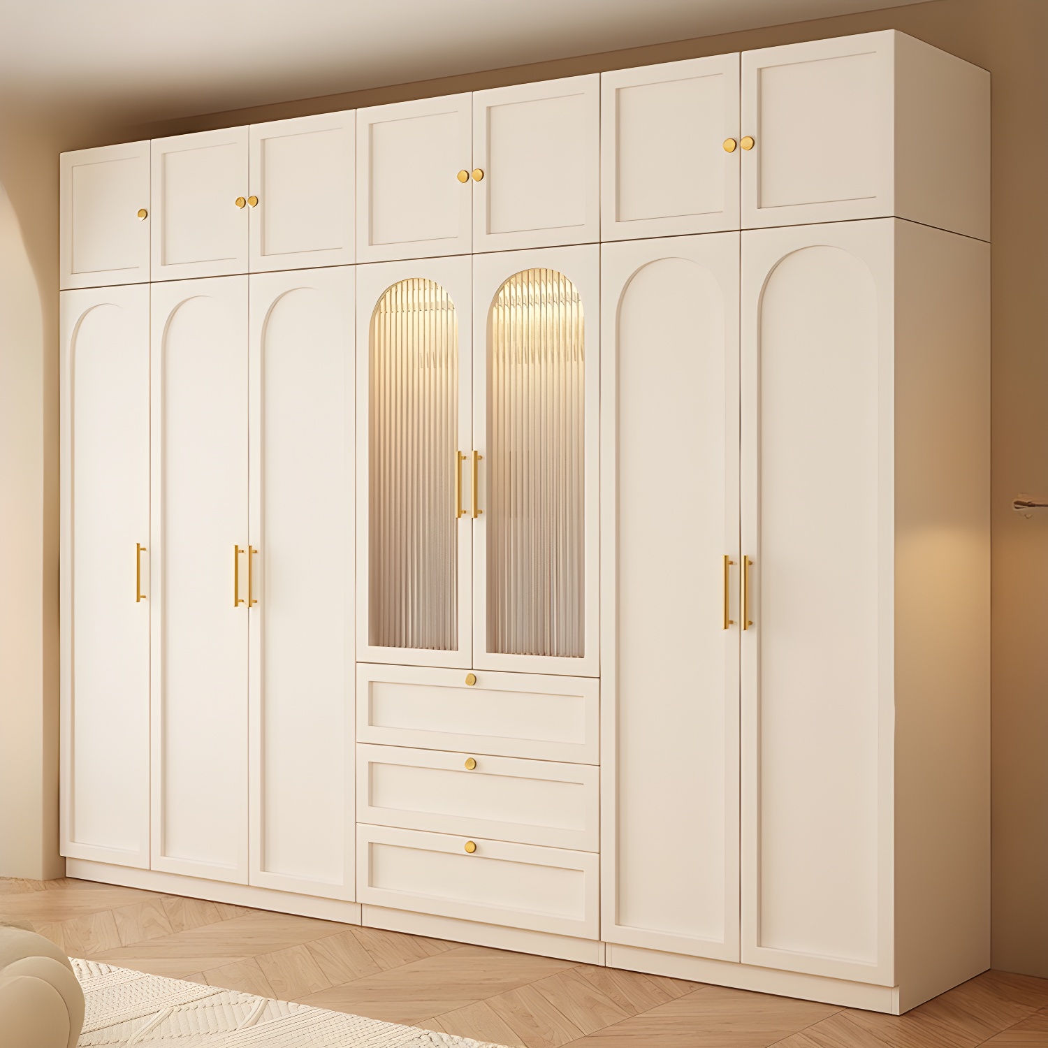 Modern White Wardrobe Armoire with Clothing Rod and Reserve Installation Holes