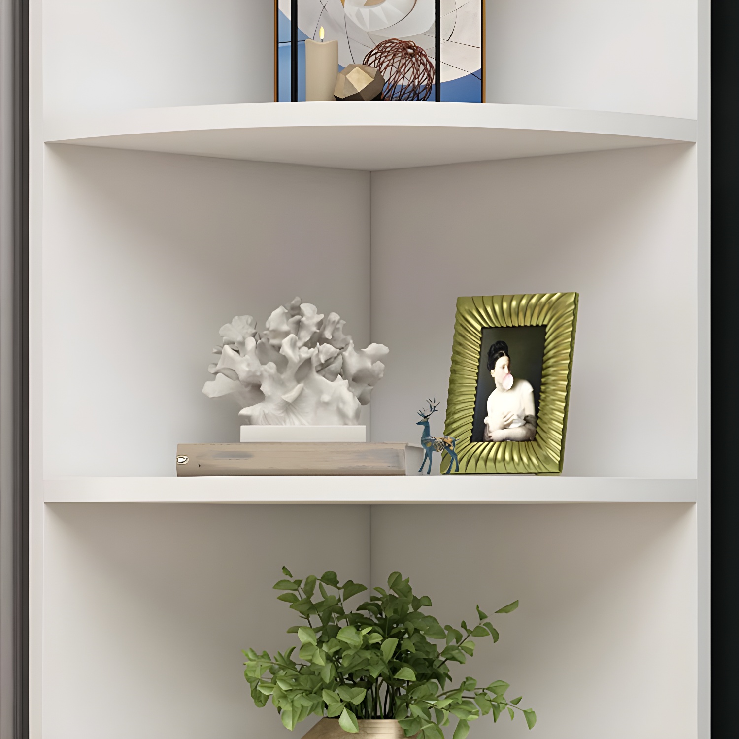 Modern White Corner Accent Cabinet with Glass Doors and 2 Interior Shelves - image 4