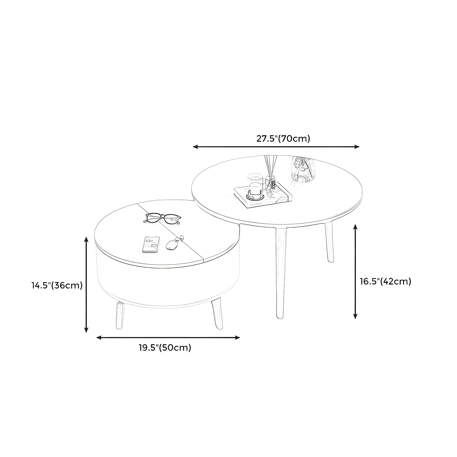Round Solid Wood 3 Legs Coffee Table with Storage Drawers Modern Cocktail Table - image 14