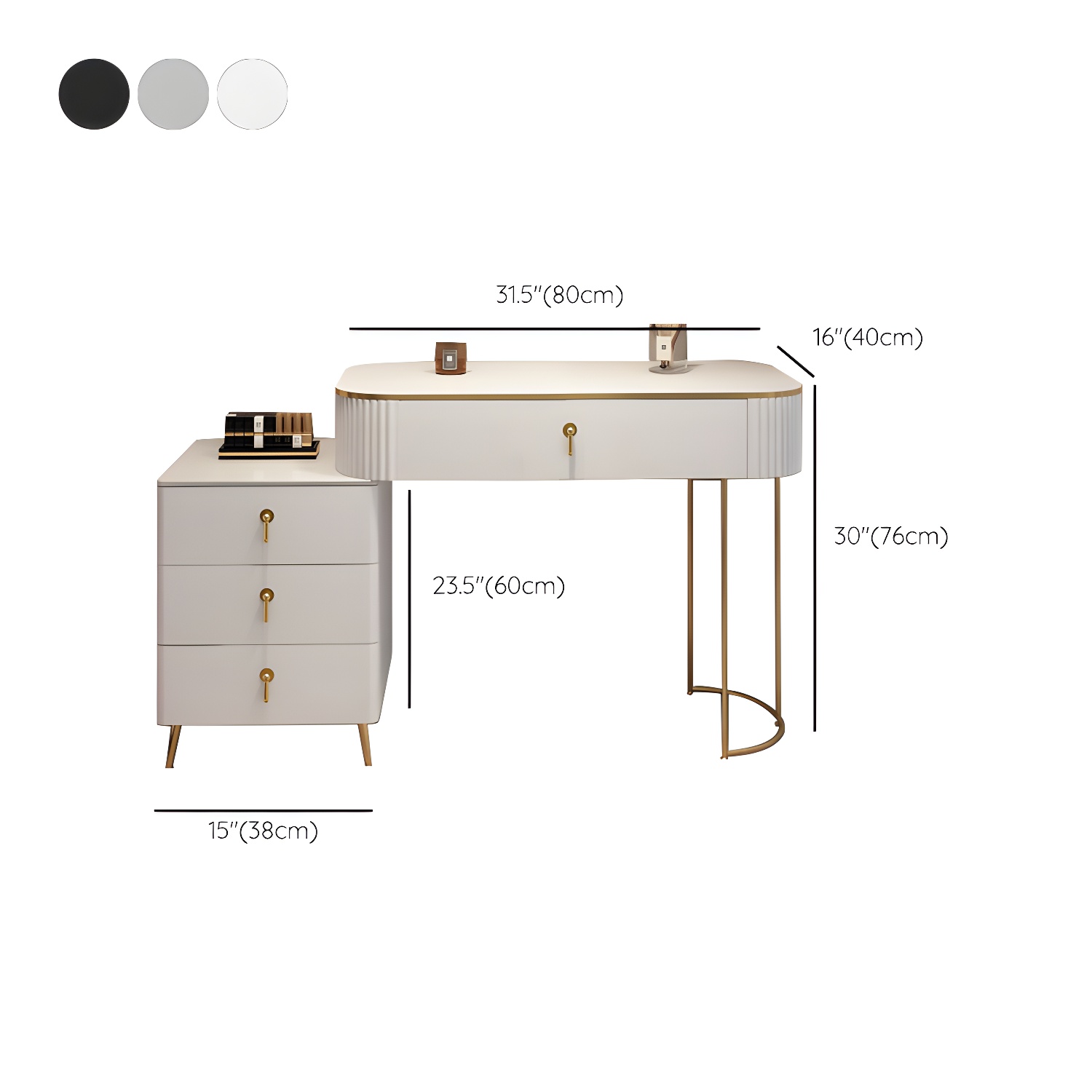 Contemporary Mirrored Wood Top Makeup Vanity Desk White/Gray Dressing Table - image 19