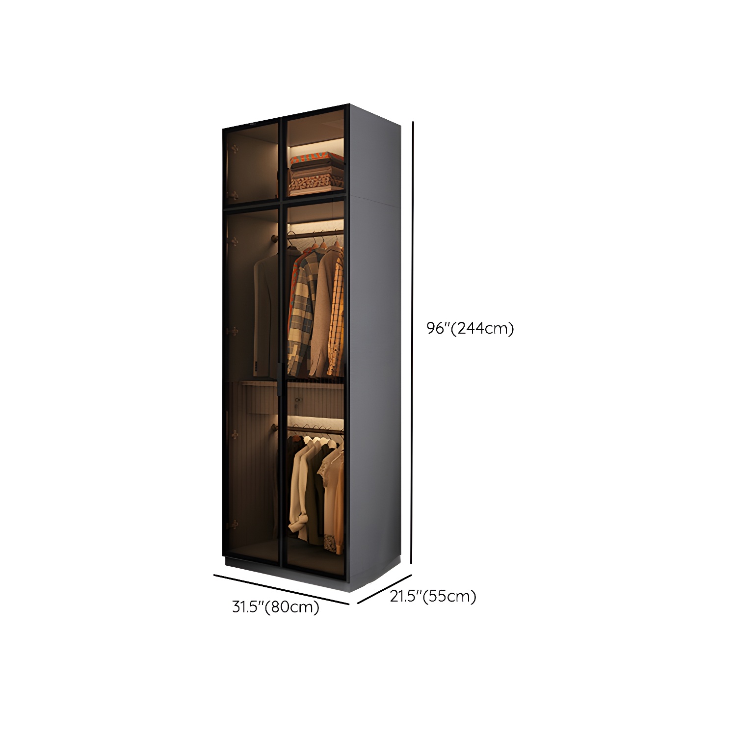 Bedroom Hinged Doors Storage Cabinet Glass Door Wardrobe with Garment Rod - image 17