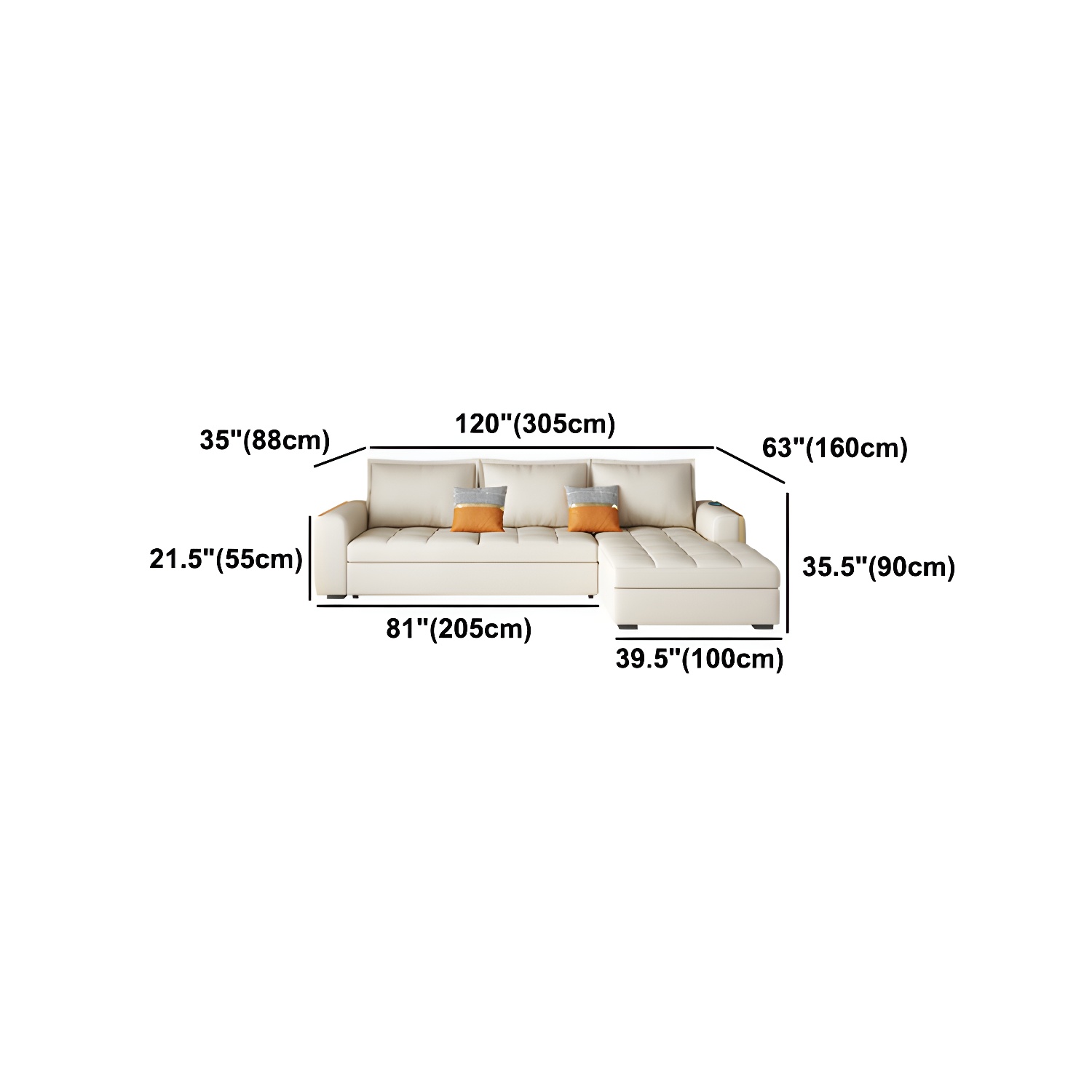 White Modern Sofa Bed with Storage USB Charging Convertible Sectional - image 15