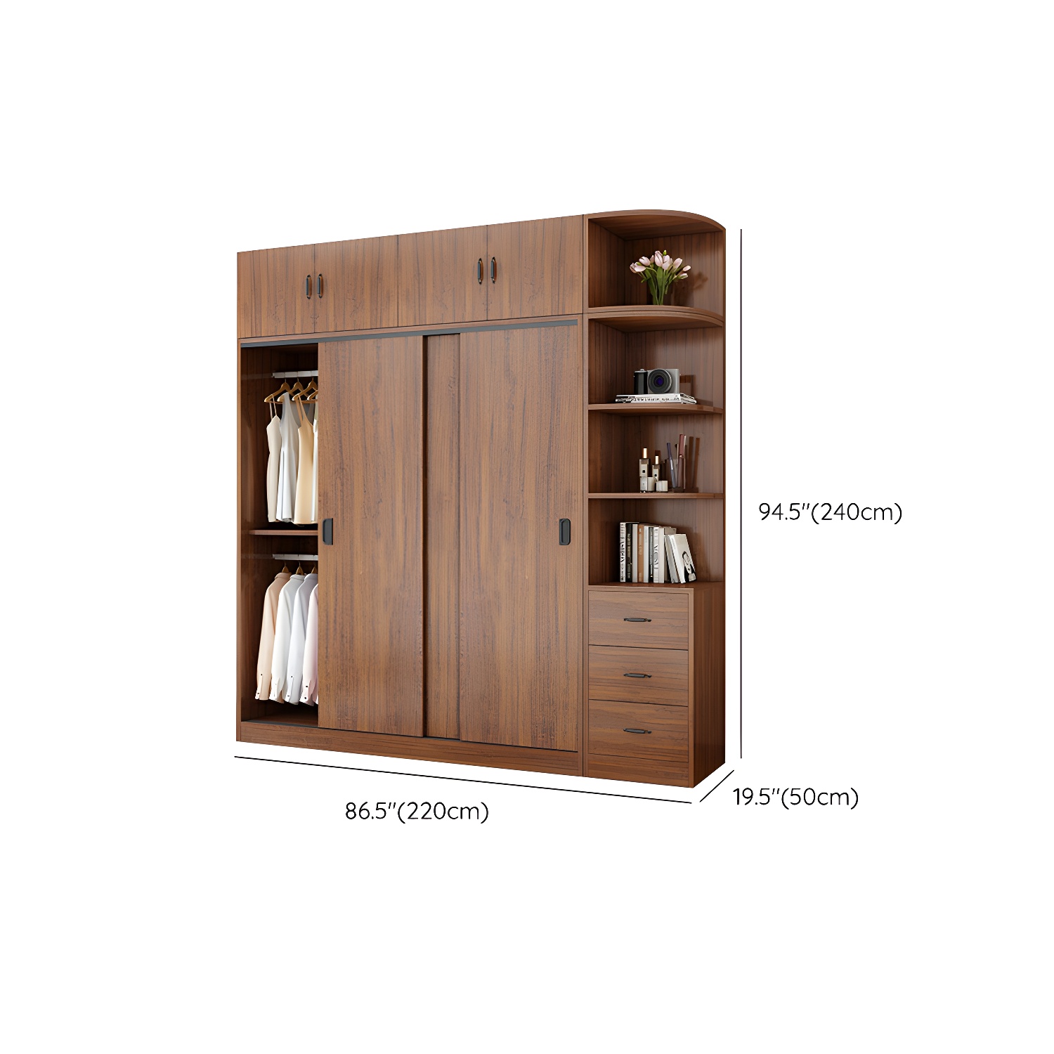 Modern Wooden Wardrobe Armoire with 3 Clothing Rods and Interior Shelves - image 13