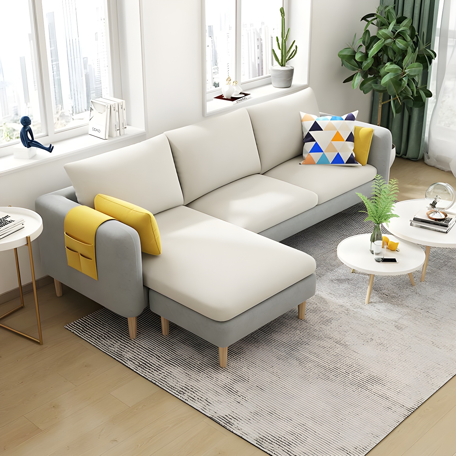 79.5" W L-Shaped Sectional Sofa with Square Arm and Bolster Pillows - image 11