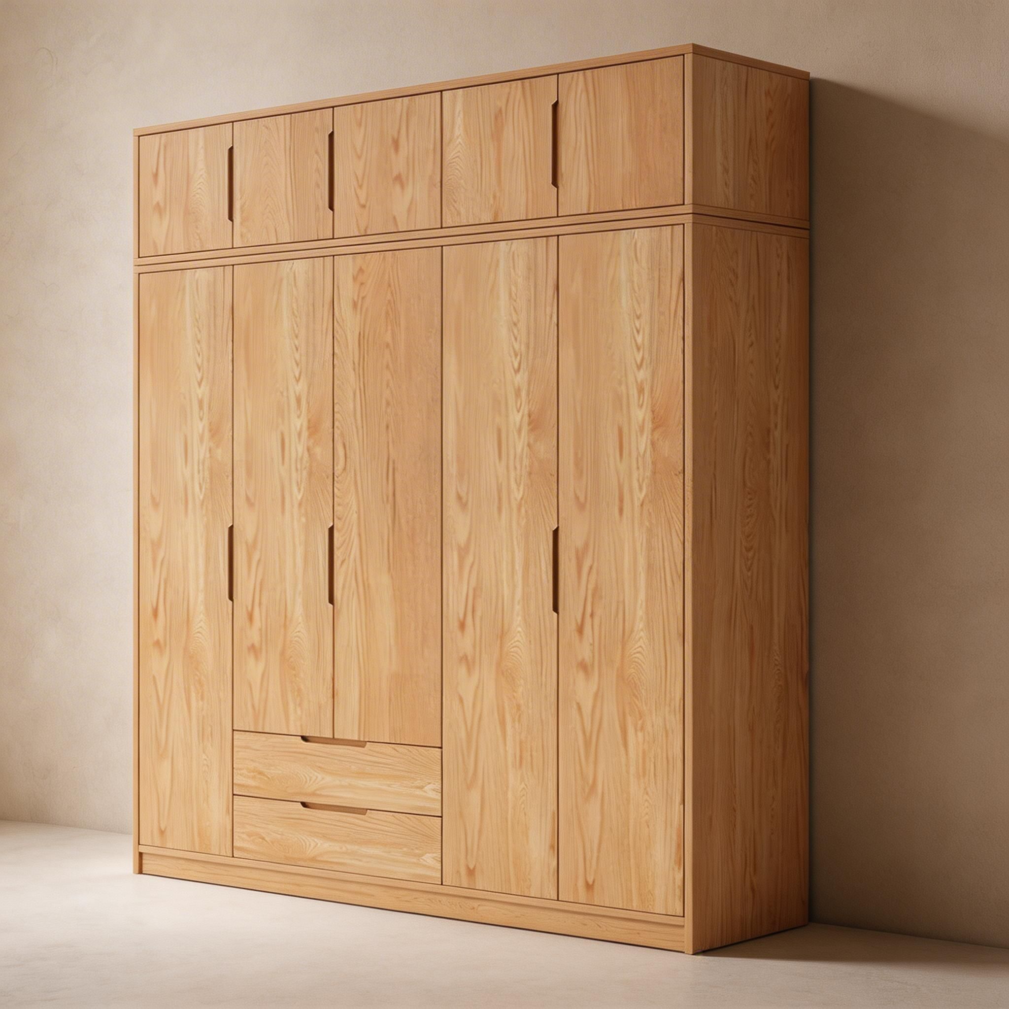 Modern Natural Wood Wardrobe Armoire with Sliding Doors, Drawers, and Shelves - image 72