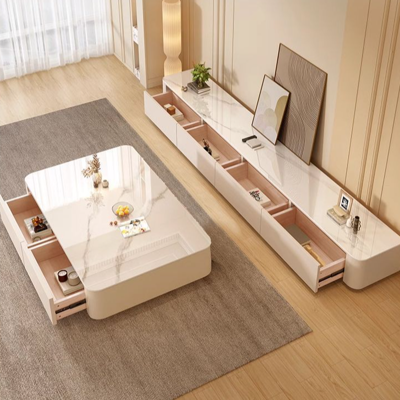 Modern Simple Style Glass TV Stand with 4-Drawer/3 Drawers - image 8