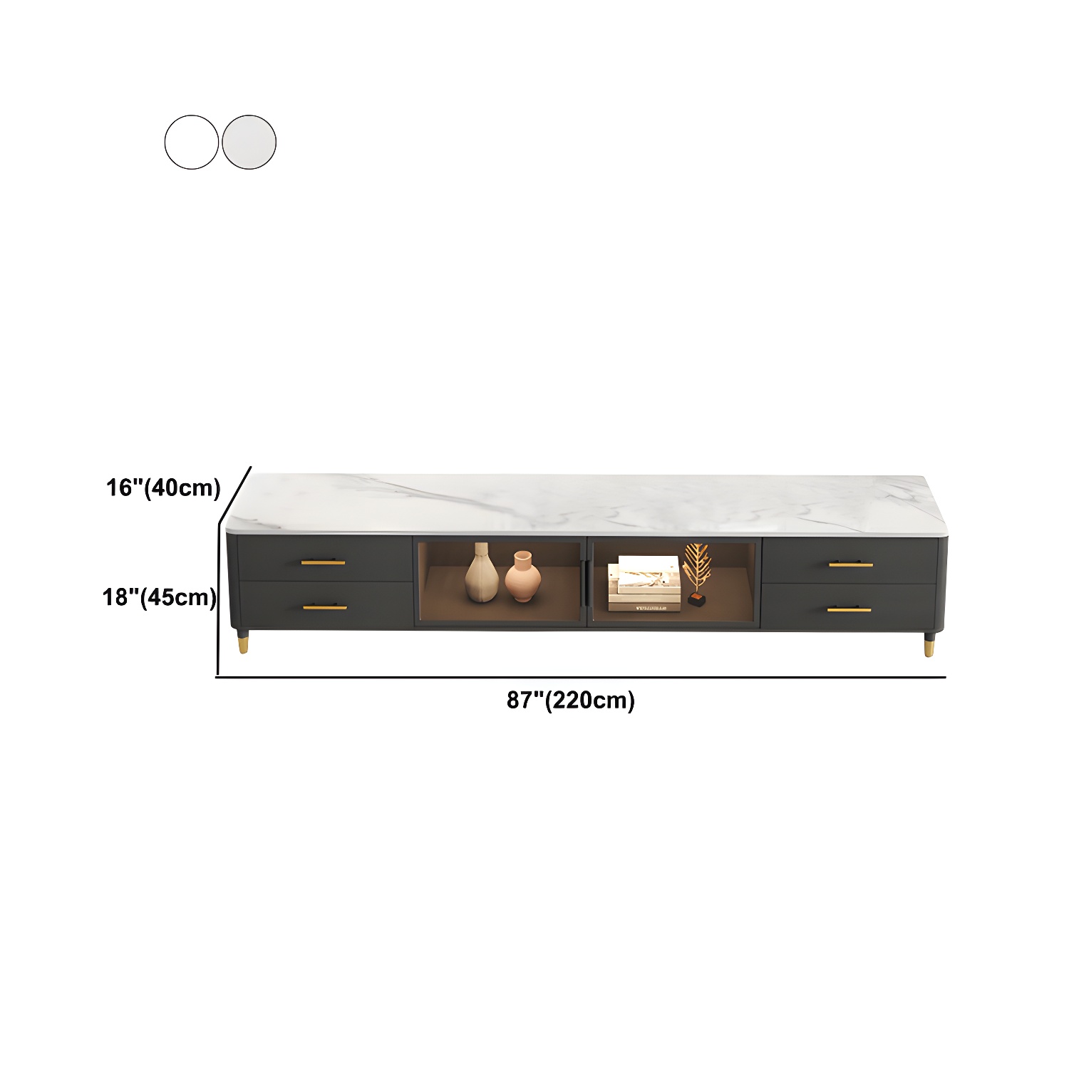 Stone Top Media Console Contemporary TV Media Stand with Metal Legs - image 14