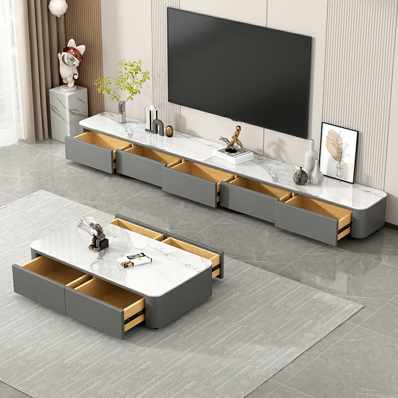 Stone Low TV Stand with Soft-close Drawers and Cable Management - image 7