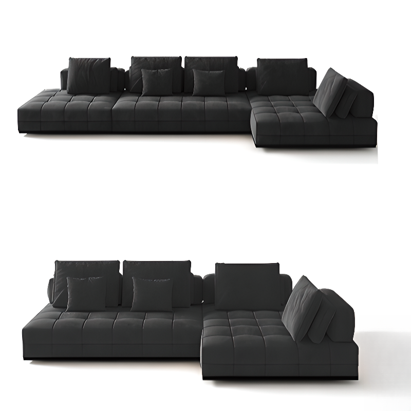 L-Shape Dark Upholstery Corner Sectional, Seats 5 with Button-tufted Design