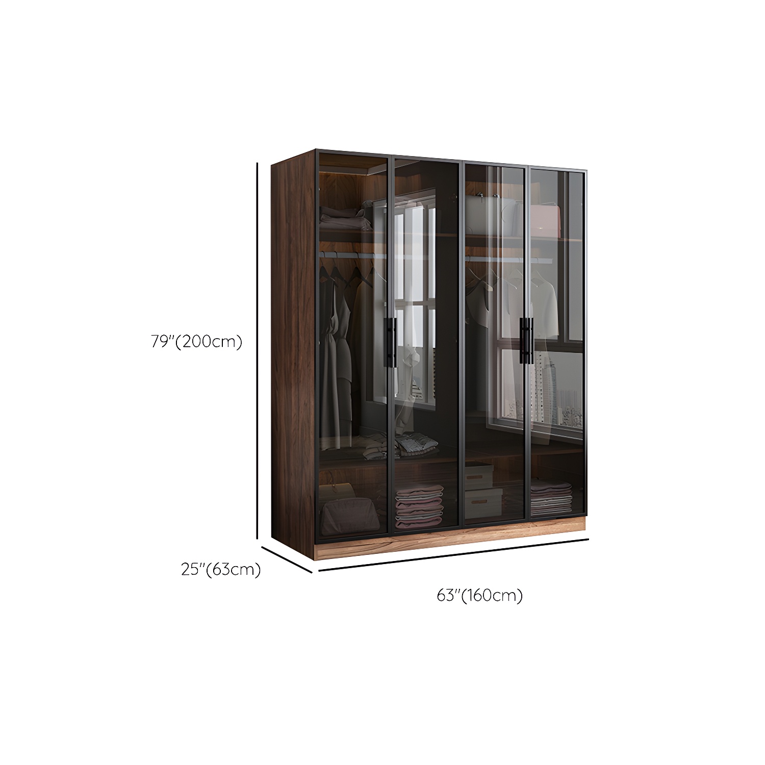 Modern Freestanding Wardrobe Armoire Tempered Glass Doors Wardrobe with Shelves - image 13
