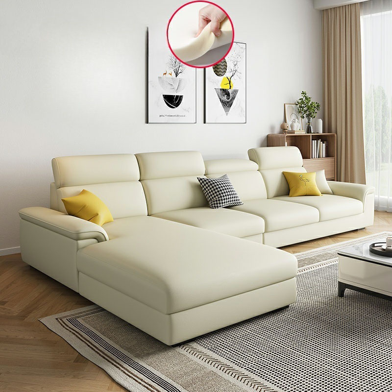 5-Seater Modish Left L-Shape Sofa Chaise with Natural Wood Frame