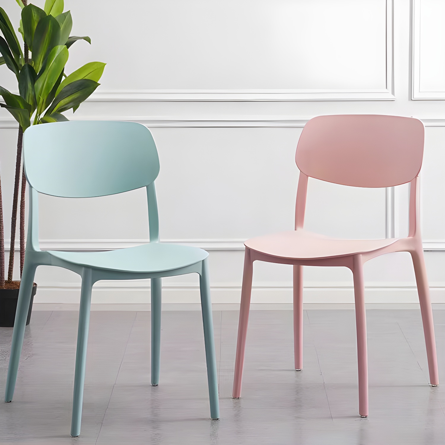 Scandinavian Stackable Armless Dining Chairs Plastic Open Back Dining Side Chair - image 12
