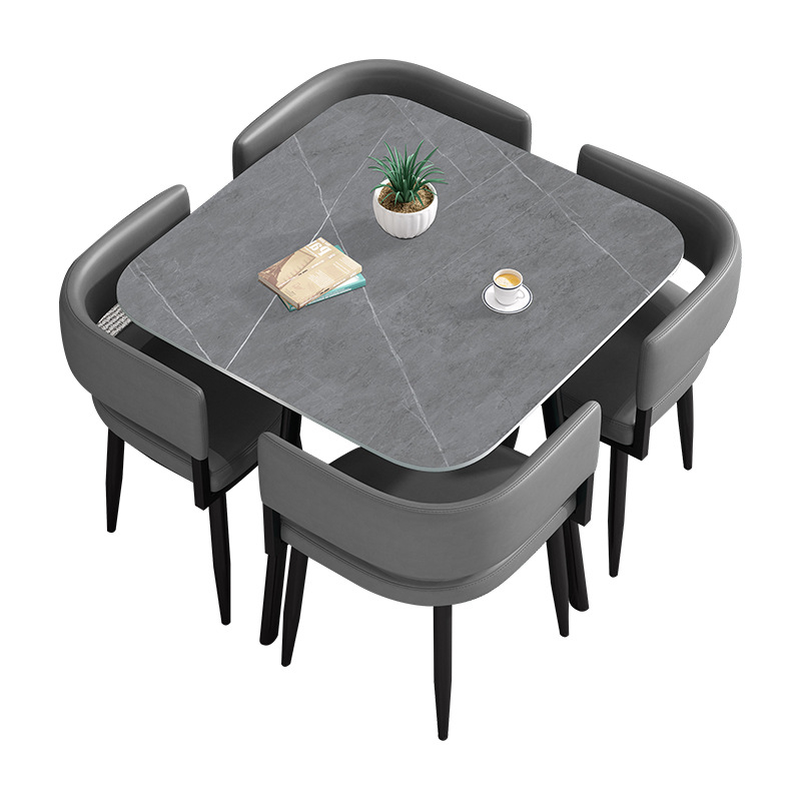 Circular Dining Table Set with a Slate Tabletop in White/Gray/Coal, Back and Cushion Chair for Dining Table for 4 in a Simple Style - image 38
