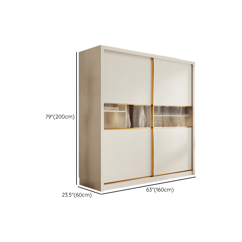 White Minimalist Manufactured Wood Wardrobe Closet with Compartments, Interior Shelves, and Clothing Rod - image 12