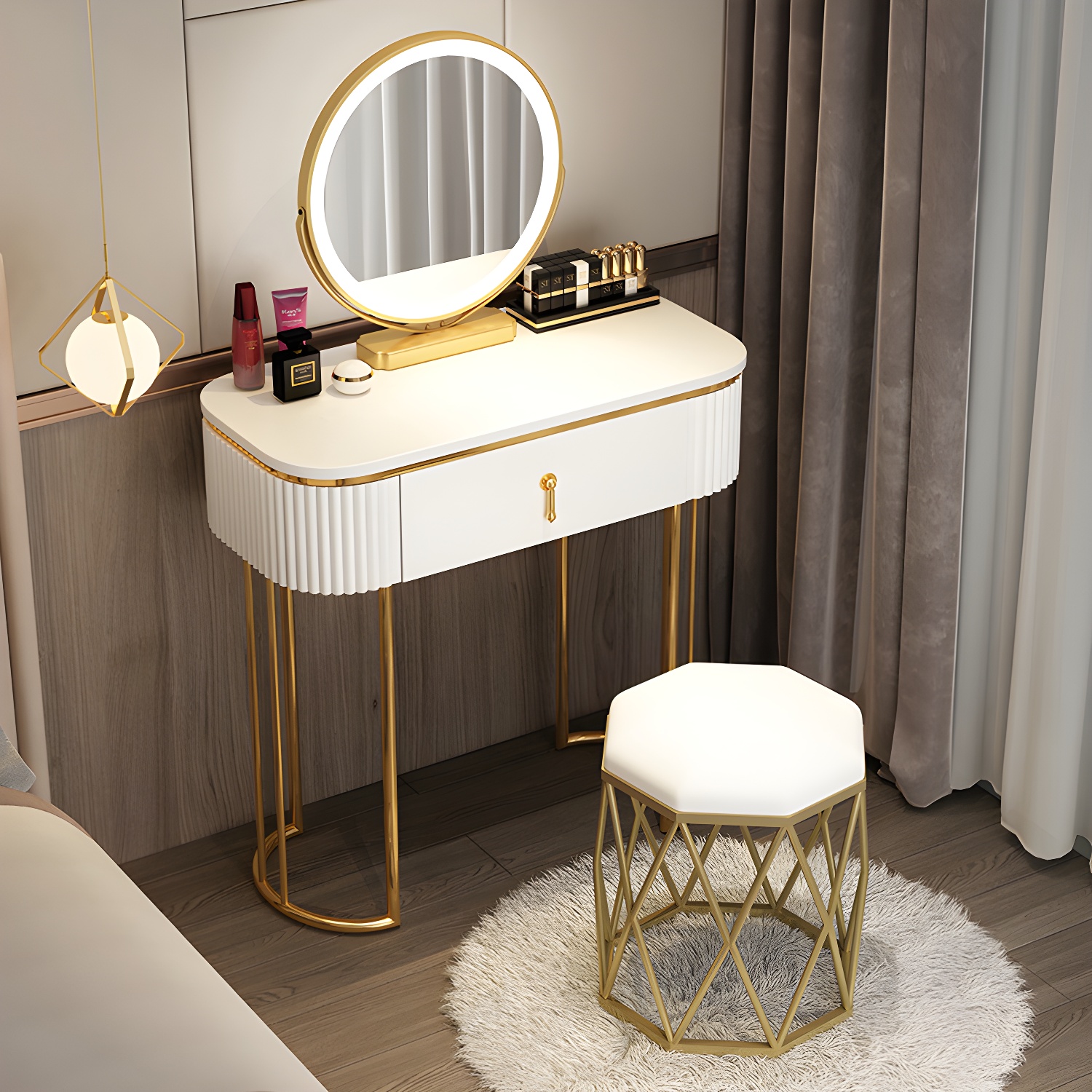 Glam 29.52" Height Makeup Vanity Set with Drawer and Mirror Vanity - image 5