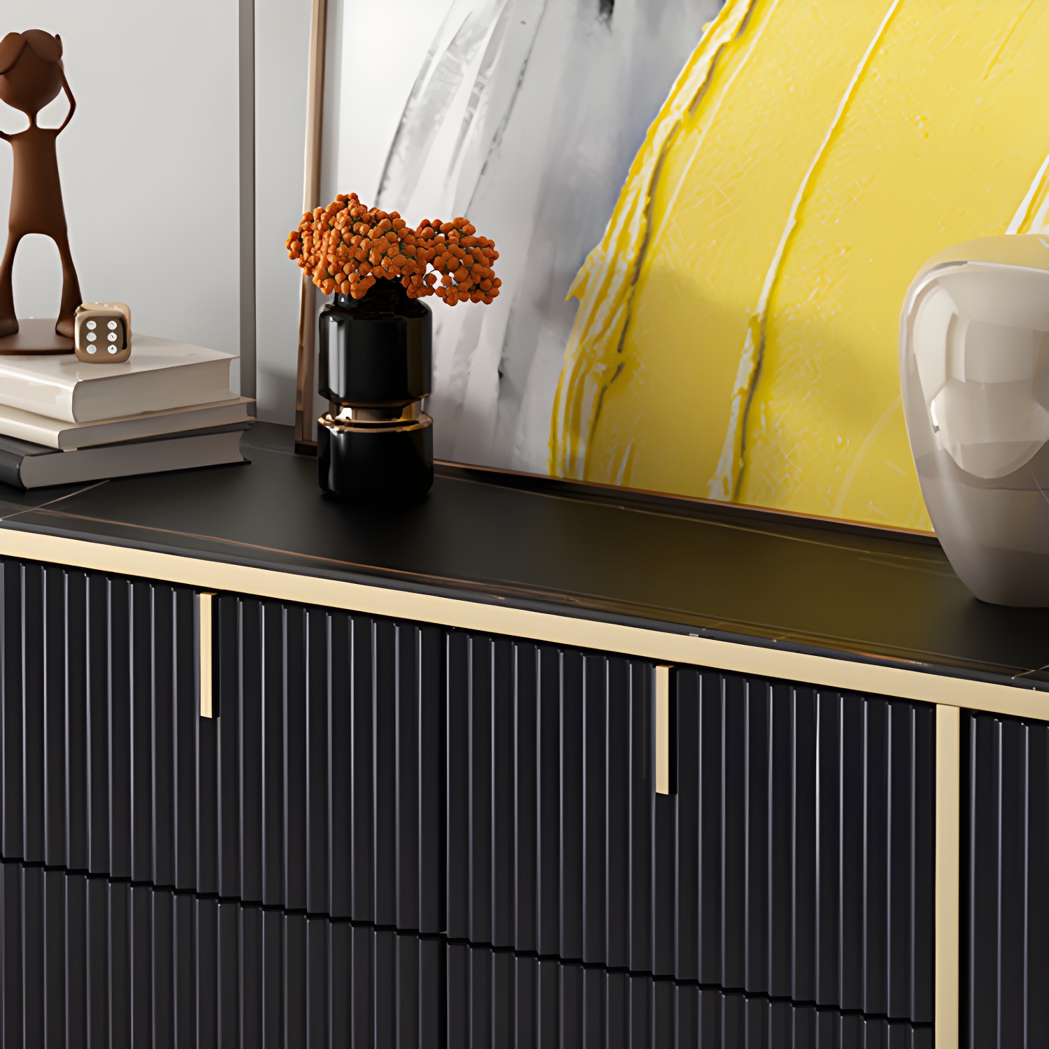 Glam Style Sideboard Stone Side Board with Drawers and Cabinets - image 9